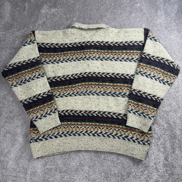 Vtg St John’s Bay Knit Sweater Size XL Collared Beige Multicolor Stripe Western - Picture 3 of 5